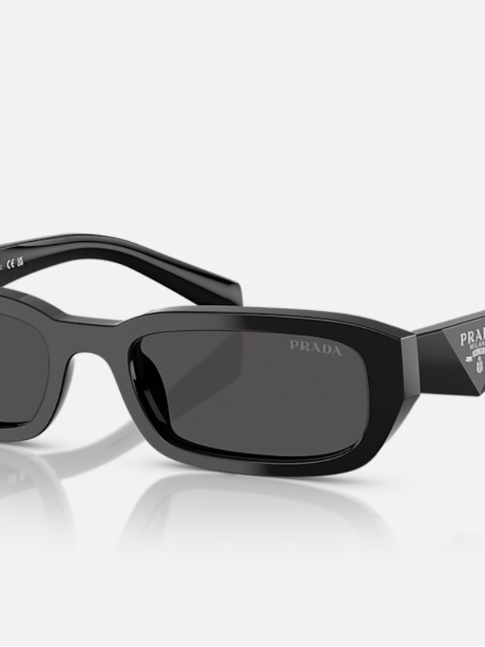 Prada PR B06S Glossy Black Slim Rectangular Sunglasses